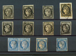 Sélection De 8 Timbres Tous TTB Margés Avec 20c Noir (n°3)x8 + 25c Bleu (n°4)x2 + Paire 25c(n°4). Qualité Choisie. - 1849-1850 Ceres