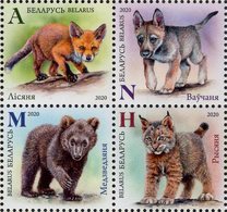 Belarus - 2020 - Wild Baby Animals - Fox, Wolf, Bear, Lynx - Mint Stamp Set - Belarus