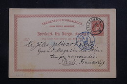 NORVÈGE - Entier Postal De Christiania Pour Paris En 1888 , à Voir - L 60939 - Postwaardestukken
