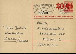 Carte Obl. N° 187  Obl. Baden  27/07/1959 Pour Allemagne + Belle Flamme - Ganzsachen