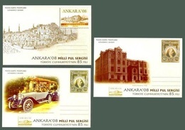 2008 TURKEY NATIONAL STAMP EXHIBITION ANKARA (3x) POSTCARDS SET - Postal Stationery