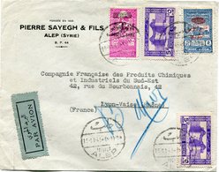 SYRIE LETTRE PAR AVION AVEC AFFRANCHISSEMENT DONT UN TIMBRE FISCAL SURCHARGE POUR ETRE TRANSFORME..+.. DEPART ALEP...... - Brieven En Documenten