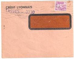 TARBES Htes Pyrénées Lettre Entête Crédit Lyonnais 10F Gandon Lilas Yv 811 Perforé CL Ob 5 12 1948 - Sonstige & Ohne Zuordnung