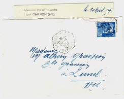 CARNON PLAGE Lettre Avec Carte De Remerciement 15 F Gandon Bleu Yv 886 Ob 1954 Agence Postale F7 Hexagone Pointillé - Cachets Manuels