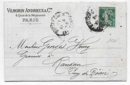 1911 - SEMEUSE - PERFORE / PERFIN ! VILMORIN ANDRIEUX Sur LETTRE De PARIS - Altri & Non Classificati