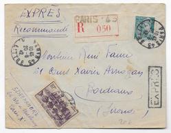 1942 - MERCURE - ENVELOPPE EXPRES De PARIS => BORDEAUX - Cartas & Documentos