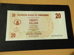 Bank Of Simbabwe  20  Dollars 2007 - Simbabwe
