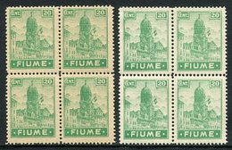 FIUME 1919 Definitive 20c From Both Printings In Blocks Of 4  MNH / **. - Fiume