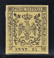 ITALIA ANTICHI STATI MODENA 1852 C.15 GIALLO NUOVO GOMMA INTEGRA MNH** PERIZIATO VACCARI QUALITA' LUSSO CV €300 - Modena