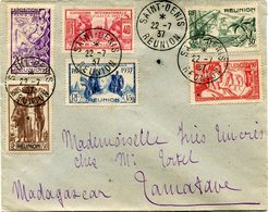 REUNION LETTRE DEPART SAINT-DENIS 22-7-37 REUNION POUR MADAGASCAR - Cartas & Documentos