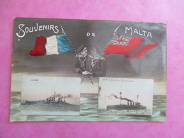 CPA SOUVENIRS DE MALTE MALTA DRAPEAUX MARINS BATEAUX DE GUERRE - Malta