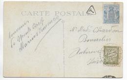 MONACO - 1925 - TIMBRE DE MONACO NON VALIDE UTILISE EN FRANCE => TAXE - CP => AUBERIVES - Poststempel