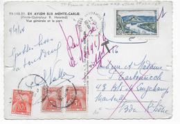 MONACO - 1954 - TIMBRE DE FRANCE NON VALIDE UTILISE à MONACO => TAXE - CP => MARSEILLE => REFUSE - Storia Postale