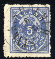 ICELAND 1876 Arms Definitive 5 Aur. Perforated 14:13½ Used.  Michel 6 A - Oblitérés