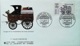FRANCE - FDC - 1988 (Oblitération Transport Des Dépêches) - Fourgon Postal Indes Orientales Fses- Enveloppe Premier Jour - Diligences