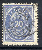 ICELAND 1882 20 Aurar Dull Ultramarine Perforated 14 X 13½ Used.  Facit 15a, Michel 14Ab, SG 22 Cat. £275. - Gebraucht