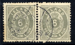 ICELAND 1883 6 Aurar Grey Perforated 14 X 13½, Fine Used Pair. Facit 11d, Michel 7A, SG 15a Cat. £120. - Gebruikt