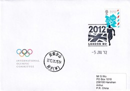 United Kingdom 2012 Cover: Olympic Games London 2012; Olympic Logo; Sent To China, Receiving Cancellation; - Summer 2012: London