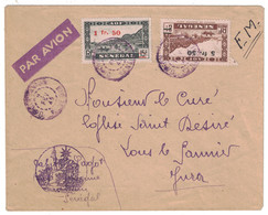 1945 - LETTRE PAR AVION Avec CAD VIOLET " DAKAR AVION SÉNÉGAL " BASE AÉRIENNE DE OUAKAM TIMBRE SURCHARGÉ AOF MILITAIRE - Storia Postale