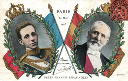 Paris 30 Mai 1905: Fêtes Franco Espagnoles - Emile Loubet Et Alphonse XIII En Médaillon - Drapeau Tricolore - Demonstrations
