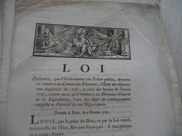 Loi Révolution 04/02/1791 Remise état Ds Finances Et Dépenses De 1791 - Décrets & Lois