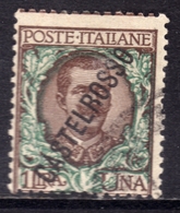 COLONIE ITALIANE CASTELROSSO 1924 SOPRASTAMPATO D'ITALIA ITALY OVERPRINTED LIRE 1 LIRA USATO USED OBLITERE' - Castelrosso