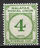 MALACCA   -  TAXE    -    1936.   Y&T N° 9 *. - Malayan Postal Union