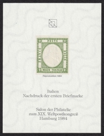 ITALY First Stamp 1861 KING Reproduction UPU Congress Salon 1984 GERMANY Hamburg Philatelist Commemorative Sheet Block - Sin Clasificación