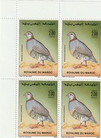 Maroc. Coin De 4 Timbres 1987 Yvert Et Tellier N° 1044. Faune. Oiseaux. Alectoris Barbara. Perdrix Gambra. - Grey Partridge