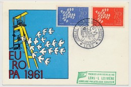 FRANCE - Carte Maximum - EUROPA 1961- Cachet "Jumelage Philatélique Européen - La Louvière - LENS" - 1960-1969