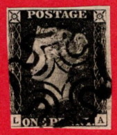 GBR SC #1 U (L,A) 1840 Queen Victoria 3 Margins W/black MC Cancel CV $350.00 - Oblitérés