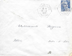 FINISTERE 29 -   LANDUDEC    - CACHET HEXAGONAL AGENCE POSTALE    N° F7 -  1953 -  BELLE FRAPPE - Manual Postmarks