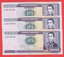 BOLIVIE - 3 Billets Avec N° De Serie Se Suivent 10.000 Pesos Bolivianos 10 02 1984  Pick 169 - Bolivie