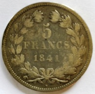 5 Francs Louis-Philippe Tête Laurée 1841 - W - TB - 5 Francs
