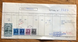 TRIESTE  - AMG FTT - MARCHE DA BOLLO SU DOCUMENTO : FATTURA  ENTE NAZ. INDUSTRIE CINEMATOGRAFICHE DEL 1/5/51 - Revenue Stamps