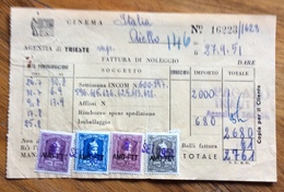 TRIESTE  - AMG FTT - MARCHE DA BOLLO SU DOCUMENTO : FATTURA  SETTIMANA INCOM DEL 27/9/51 - Revenue Stamps