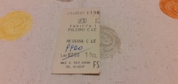 BIGLIETTO TRENO DA PALERMO CENTRALE A MESSINA CENTRALE 1980 - Europa