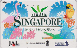 TC Japon / 110-011 - AVIATION - SINGAPORE AIRLINES & JAL - OISEAU - PARROT & FLAMINGO BIRD -JAPAN Phonecard - Avion 2348 - Perroquets