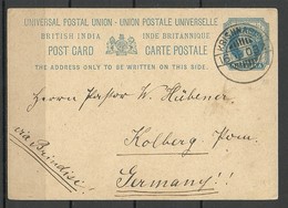 INDIA 1903 Postal Stationery 1 Anna Ganzsache O KRISHNAGIRI Queen Victoria Carte Postale To Germany - Inland Letter Cards