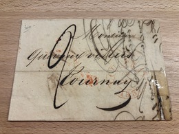 Pli De Courtrai Vers Tournai Plus M Dans Un Grand Cercle. Pli Avec Un Papier Collant...18 Octobre 1837 - 1815-1830 (Holländische Periode)