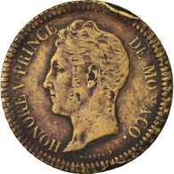 Monnaie, Monaco, Honore V, Decime, 1838, Monaco, Cuivre Jaune, TB+, Cuivre - 1819-1922 Onorato V, Carlo III, Alberto I