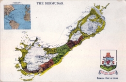 BERMUDA / BERMUDAS , T.P.  NO CIRCULADA , COAT OF ARMS , ESCUDO DE ARMAS Y MAPA DE LA ISLA - Bermuda