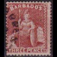 BARBADOS 1873 - Scott# 38 Britannia 3p Used - Barbados (1966-...)