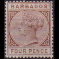 BARBADOS 1885 - Scott# 65 Queen Victoria 4p LH Back Thin - Barbados (1966-...)