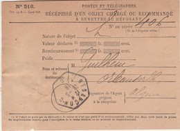 Reçu De Lettre Recommandée / 1918 / Cachet Octogonal Besançon D / 25 Doubs - Sonstige & Ohne Zuordnung