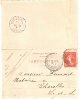 VENDENESSE Les CHAROLLES Saône Et Loire Carte Lettre Entier 10c Semeuse Millésime 103 Yv 138-CL1 Ob 1911 FB 84 B3 - Cachets Manuels