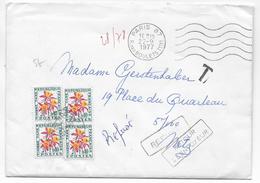 1977 - TAXE FLEURS 1F60 Sur ENVELOPPE De PARIS => METZ - REFUSE - 1960-.... Lettres & Documents