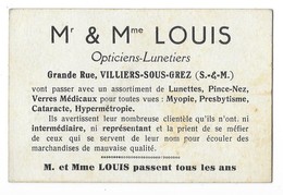 VILLIERS SOUS GRETZ (77) Ancienne Carte De Visite Mr Et Mme LOUIS Opticiens Lunetiers - Autres & Non Classés