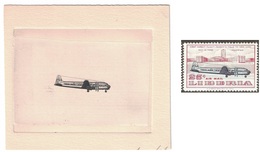 Epreuve Du Libéria Du Centre En Noir (1957) Illustré Avion Pan America, Antenne Radio - Airplanes