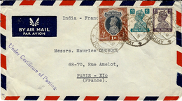 1947- Cover By Air Mail From BOMBAY  To Paris ( France ) " Under Certificate Of Posting " - Storia Postale